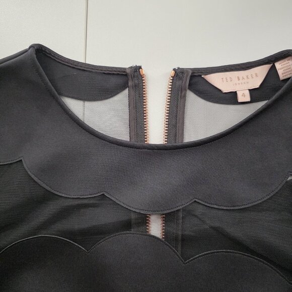 TED BAKER SERENTY SCALLOPED ILLUSIONS BLACK BODYCON DRESS sz  4/ 10 US - Picture 9 of 10